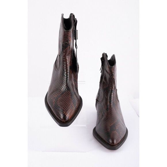 Massimo Dutti Animal Print Leather Ankle Boots US 7.5 EU 38 Brown western New - Picture 3 of 7